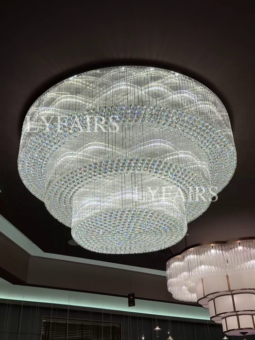 Modern 3-tier Flush Mounted Round Crystal Chandelier