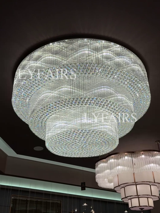 Modern 3-tier Flush Mounted Round Crystal Chandelier
