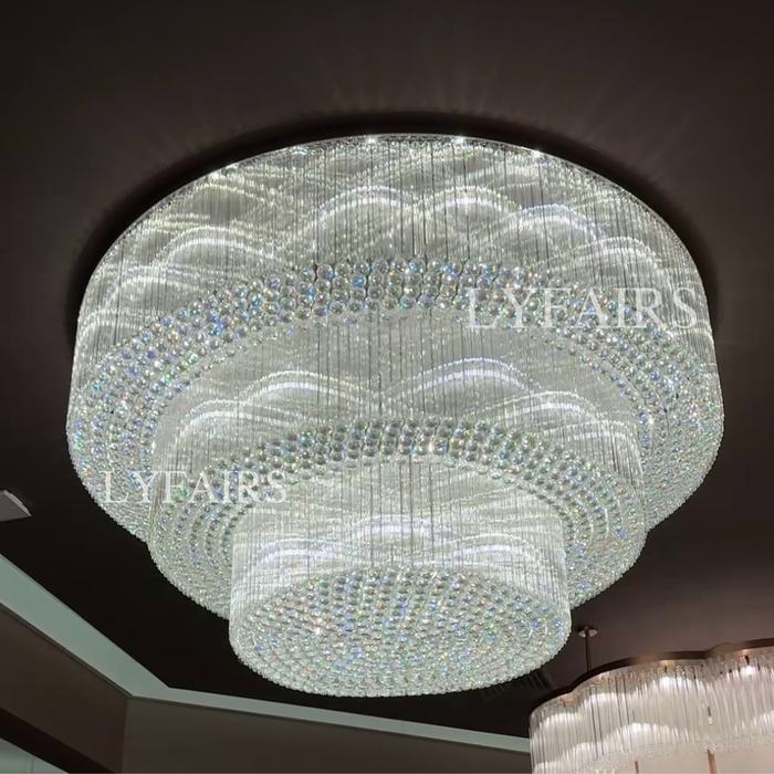 Modern 3-tier Flush Mounted Round Crystal Chandelier
