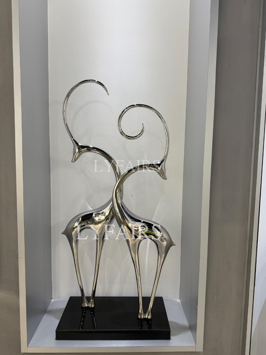 Modern Abstract Twin Deer Sculpture