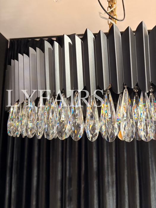 Modern Teardrop Crystal Round Chandelier in Black Finish