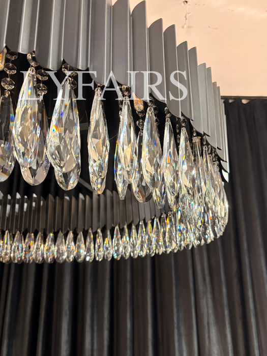Modern Teardrop Crystal Round Chandelier in Black Finish