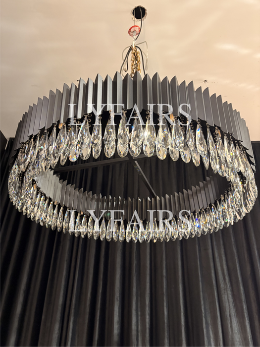 Modern Teardrop Crystal Round Chandelier in Black Finish
