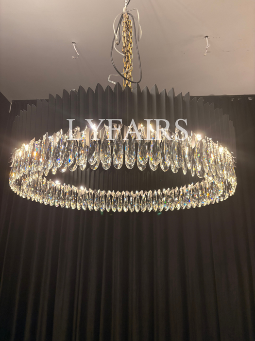 Modern Teardrop Crystal Round Chandelier in Black Finish