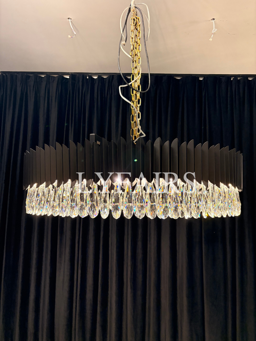 Modern Teardrop Crystal Round Chandelier in Black Finish