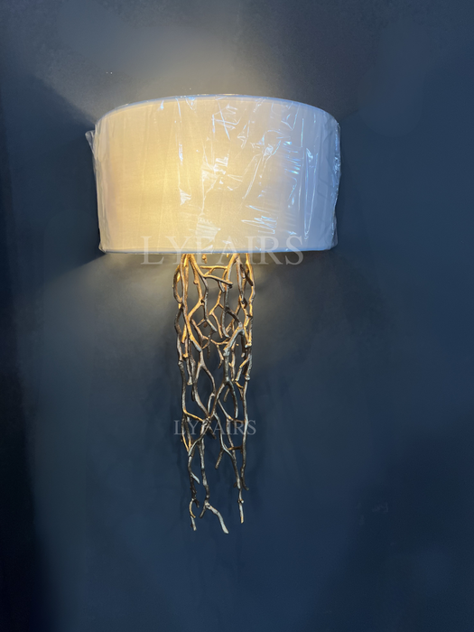 Modern Brass Branches Wall Lamp with White Lampshade