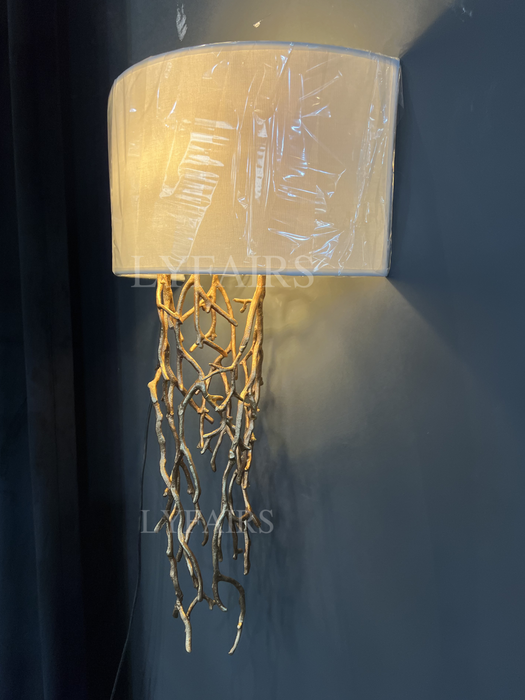 Modern Brass Branches Wall Lamp with White Lampshade