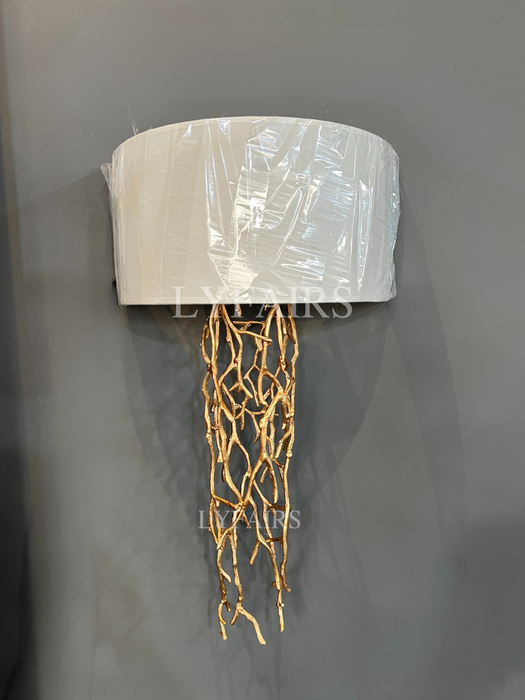 Modern Brass Branches Wall Lamp with White Lampshade