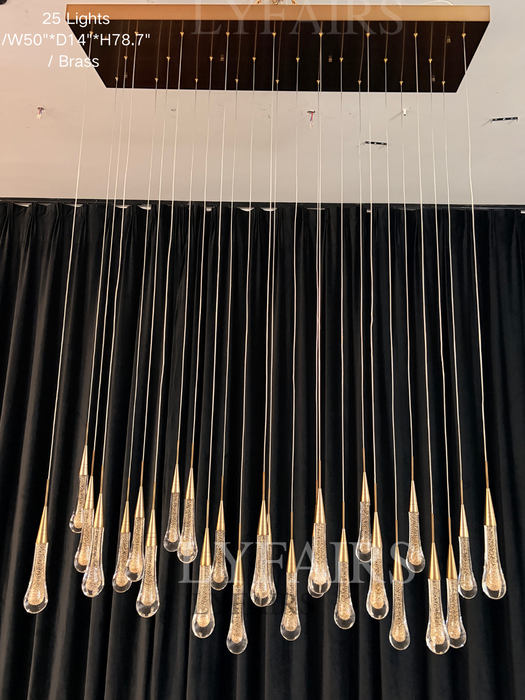 Lampadario moderno in cristallo lineare a cascata con goccia di pioggia per sala da pranzo/isola cucina