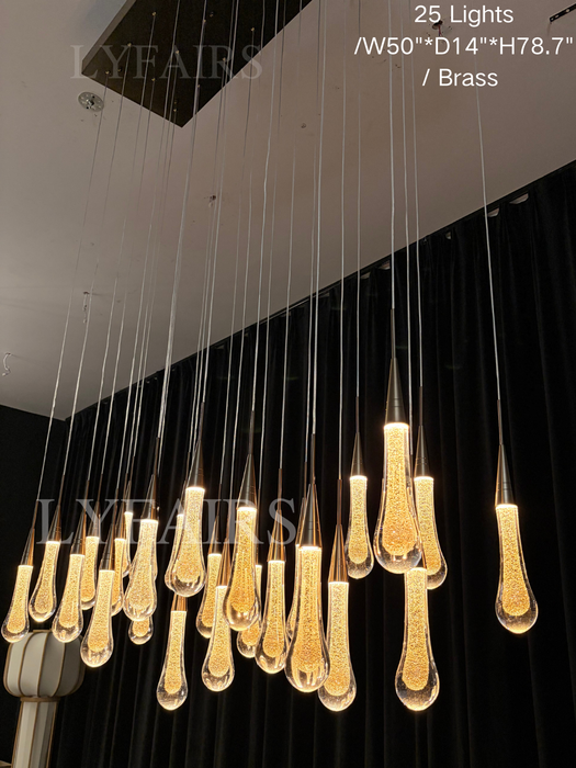 Lampadario moderno in cristallo lineare a cascata con goccia di pioggia per sala da pranzo/isola cucina