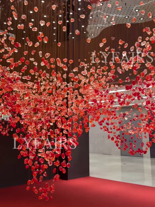 Modern Cascading Red Glazed Glass Stone Art Chandelier for Mansion/ Hotel Lobby/Luxury Hall