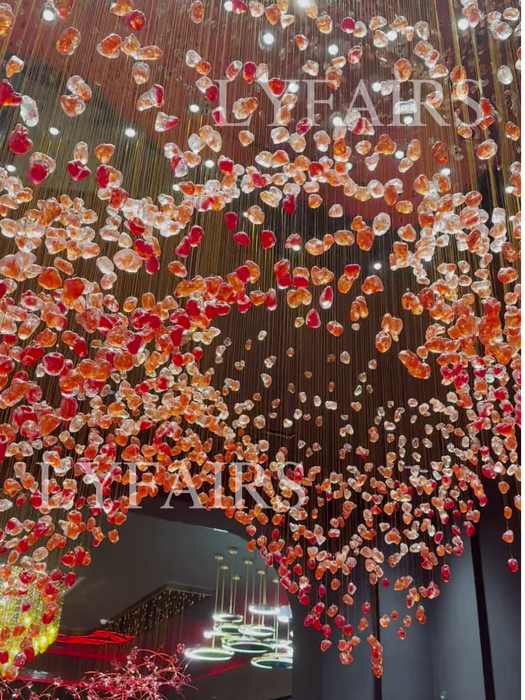 Modern Cascading Red Glazed Glass Stone Art Chandelier for Mansion/ Hotel Lobby/Luxury Hall