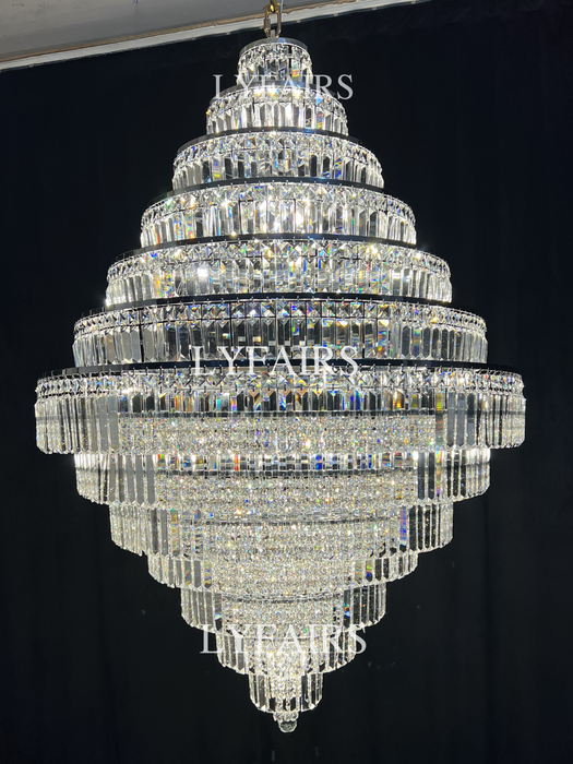 Candelabro Extra grande cromado/plateado/dorado para vestíbulo, sala de estar, escalera, accesorio de iluminación de techo de cristal