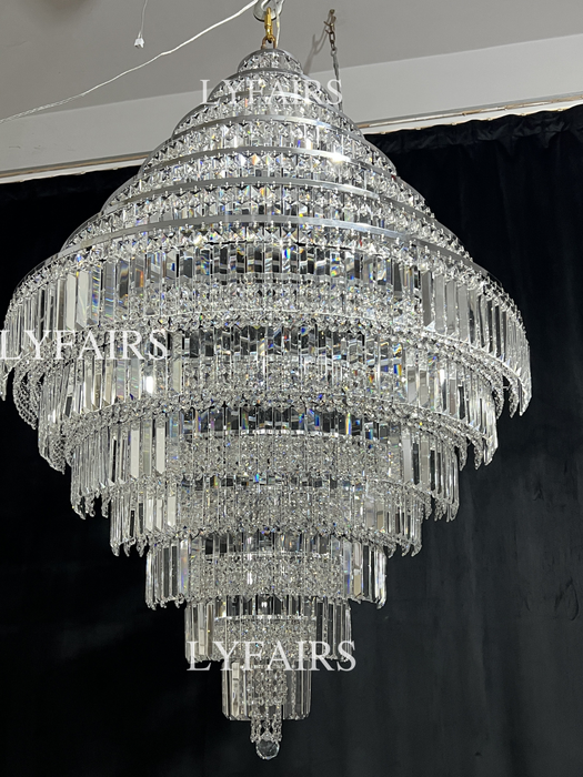 Candelabro Extra grande cromado/plateado/dorado para vestíbulo, sala de estar, escalera, accesorio de iluminación de techo de cristal