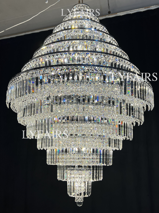 Candelabro Extra grande cromado/plateado/dorado para vestíbulo, sala de estar, escalera, accesorio de iluminación de techo de cristal