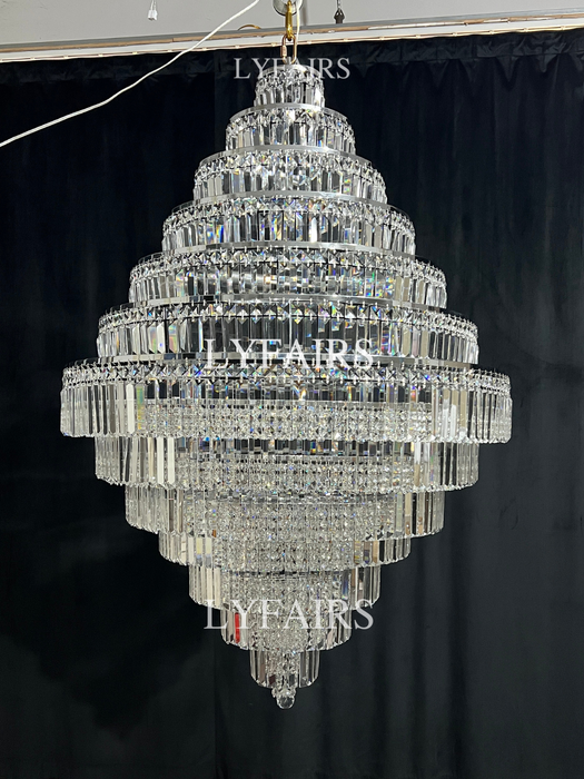 Candelabro Extra grande cromado/plateado/dorado para vestíbulo, sala de estar, escalera, accesorio de iluminación de techo de cristal