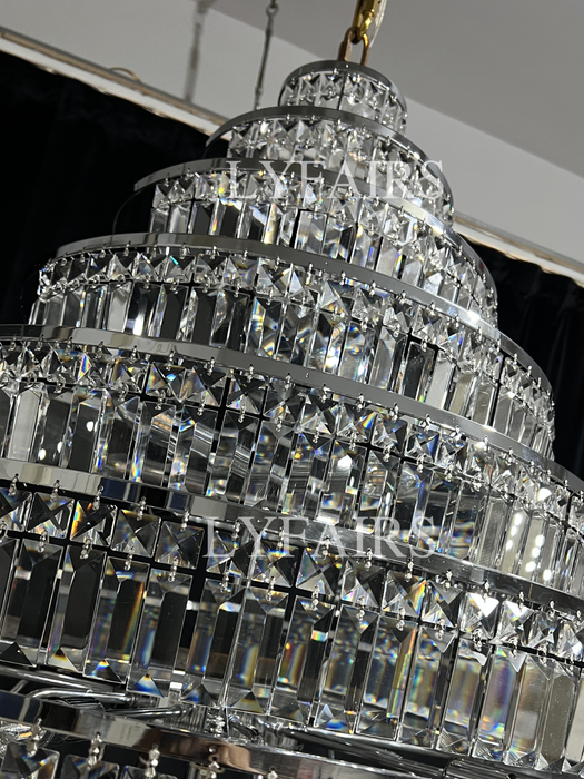 Candelabro Extra grande cromado/plateado/dorado para vestíbulo, sala de estar, escalera, accesorio de iluminación de techo de cristal