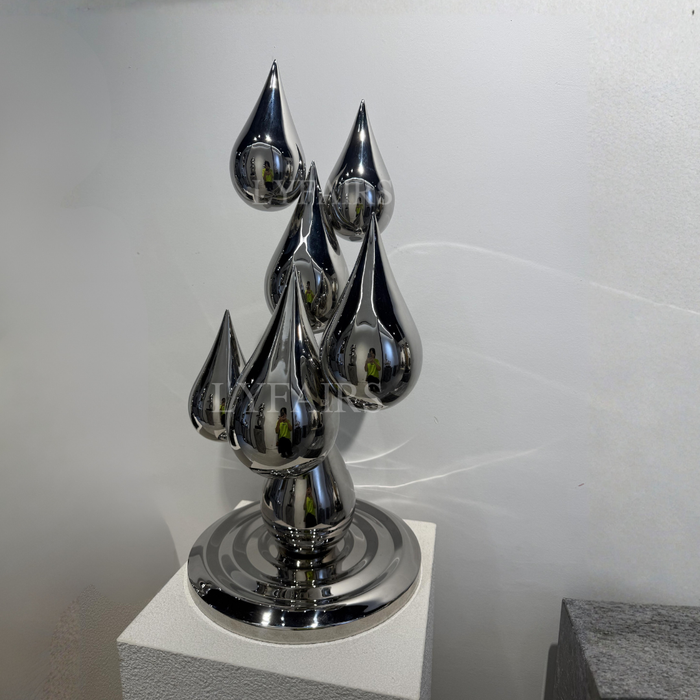 Modern Chrome Water Drop Sculpture