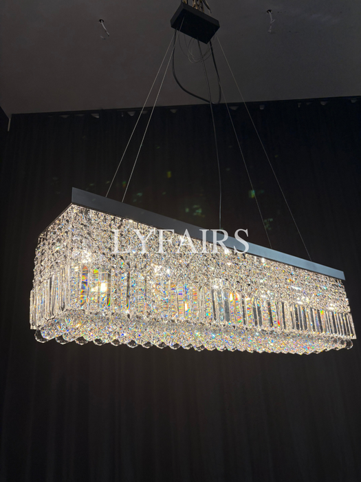Modern Crystal Light Fixtures Rectangle Chandelier For Kitchen Island/Dining Room
