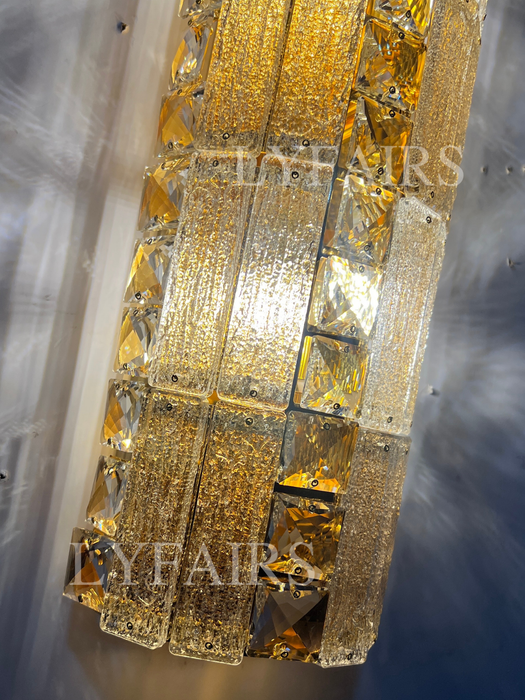 Lámpara de araña de cristal dorado de lujo de múltiples capas de gran tamaño para vestíbulo/pasillo/entrada grande