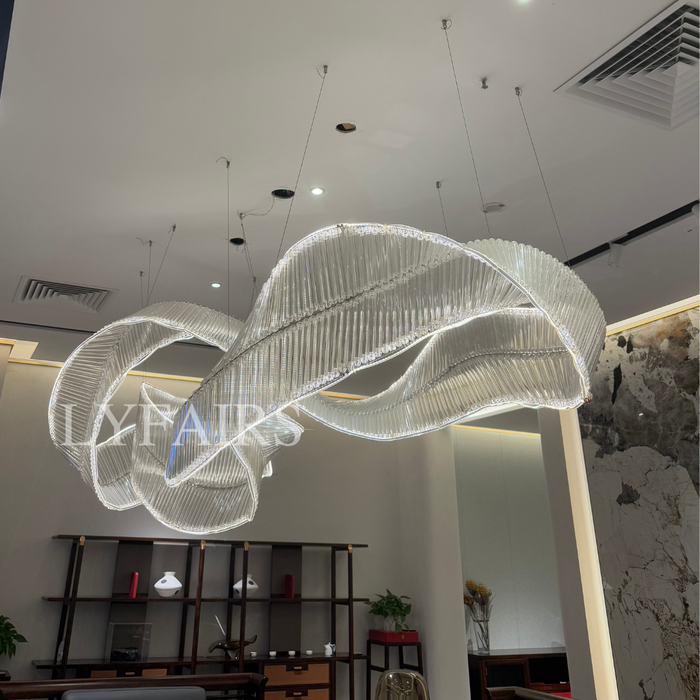 Modern Floating Infinity Ribbon Glass Chandelier for Mansion/Hotel/Restaurant