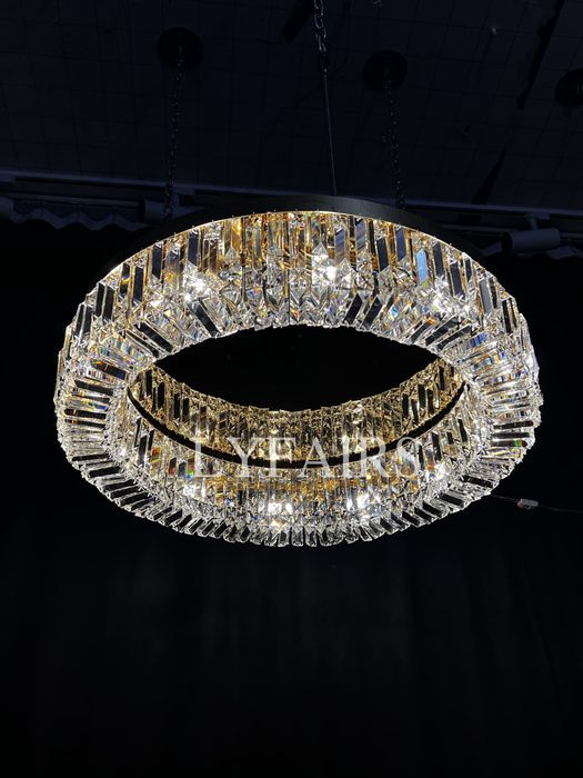 Modern Flush Mount Round Crystal Chandelier for Low-ceiling