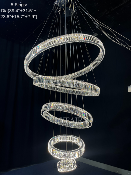 Modern Front Entryway Chandelier 3/4/5/6/7 Rings Crystal Gold/ Chrome Finish Ceiling Lamp