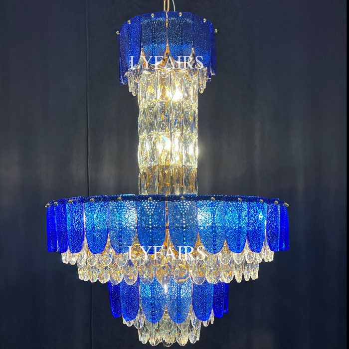 Modern Funnel Chandelier with Amber/Gray/Blue-edge for Low Ceiling