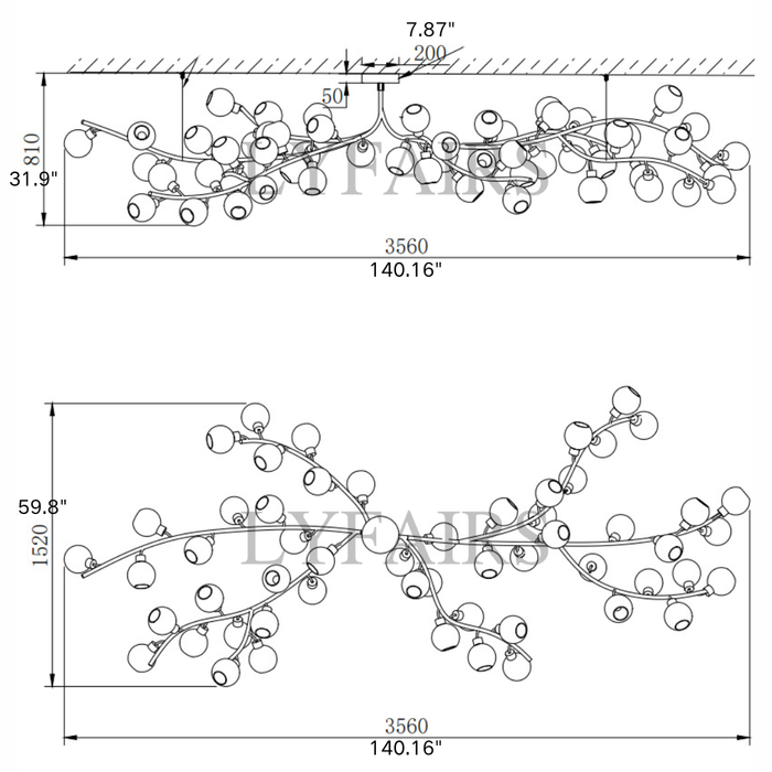 Modern Hand-blown Glass Globes Branch Chandelier for Living/Dining Room/Kitchen Island