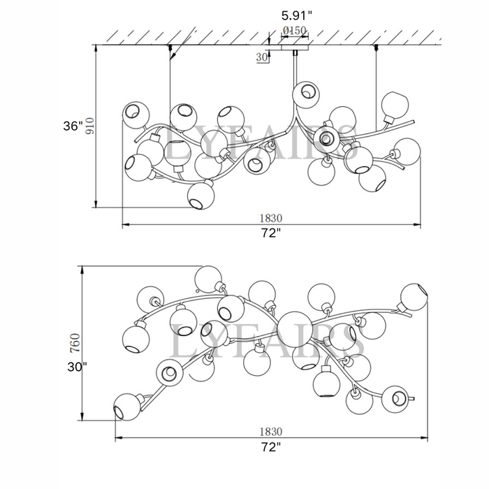 Modern Hand-blown Glass Globes Branch Chandelier for Living/Dining Room/Kitchen Island