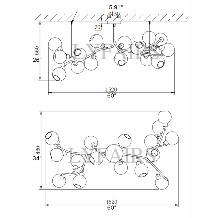 Modern Hand-blown Glass Globes Branch Chandelier for Living/Dining Room/Kitchen Island