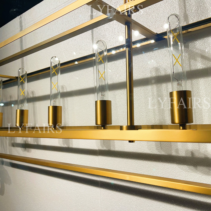 Modern Linear Steel Glass Lampshade Chandelier for Dining Room/Kitchen Island