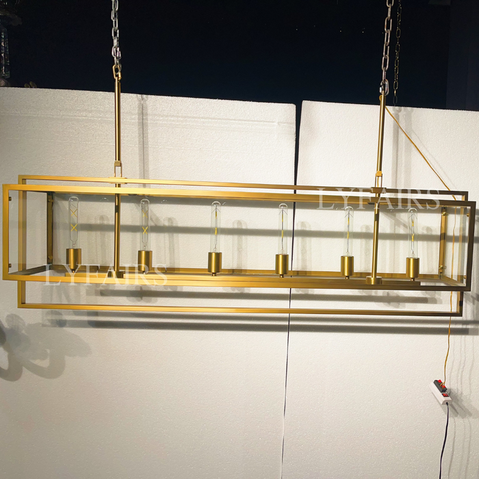 Modern Linear Steel Glass Lampshade Chandelier for Dining Room/Kitchen Island