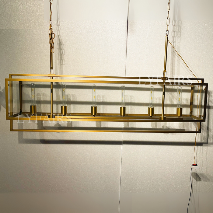 Modern Linear Steel Glass Lampshade Chandelier for Dining Room/Kitchen Island