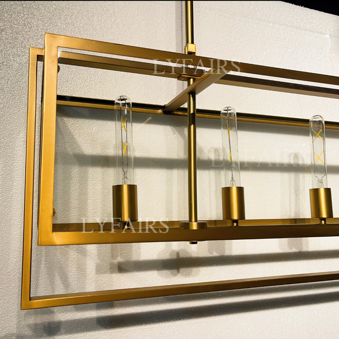 Modern Linear Steel Glass Lampshade Chandelier for Dining Room/Kitchen Island