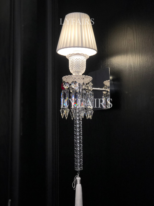 Modern Luxury 1 Light Crystal Wall Light with Fabric Lampshade