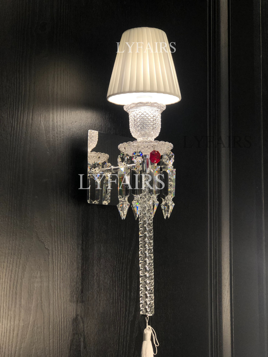 Modern Luxury 1 Light Crystal Wall Light with Fabric Lampshade
