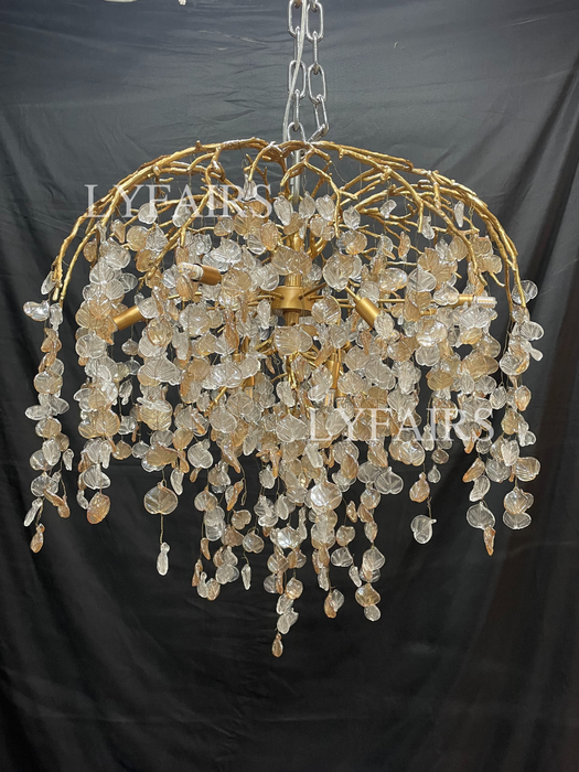 Lampadario di cristallo moderno e lussuoso con ramo di foglie, rame artistico, per soggiorno/sala da pranzo/camera da letto