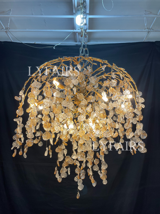 Lampadario di cristallo moderno e lussuoso con ramo di foglie, rame artistico, per soggiorno/sala da pranzo/camera da letto