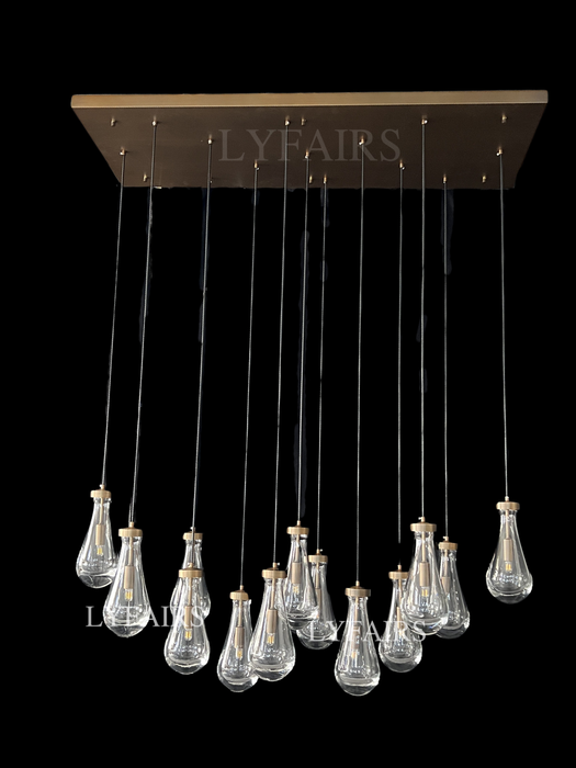 Modern Raindrop Crystal Chandelier with Rectangular Canopy