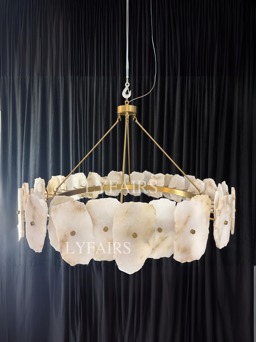 Modern Round/Linear Alabaster Chandelier for Living Room/Dining Room/Kitchen Island