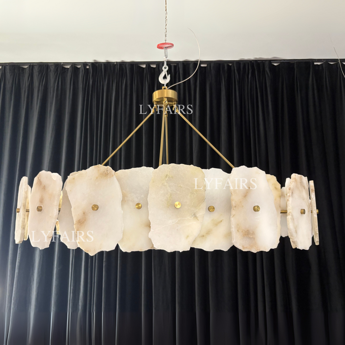 Modern Round/Linear Alabaster Chandelier for Living Room/Dining Room/Kitchen Island