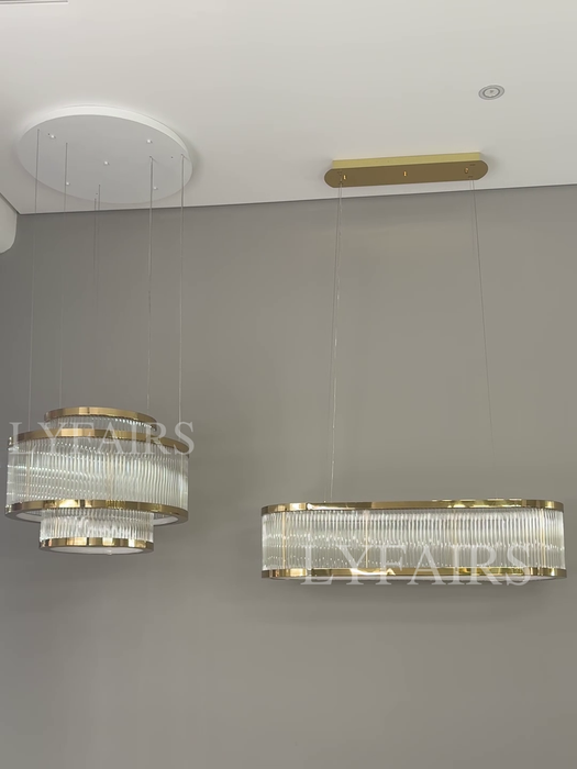 Modern Round/Rectangular Crystal Rods Chandelier Set for Low Ceiling