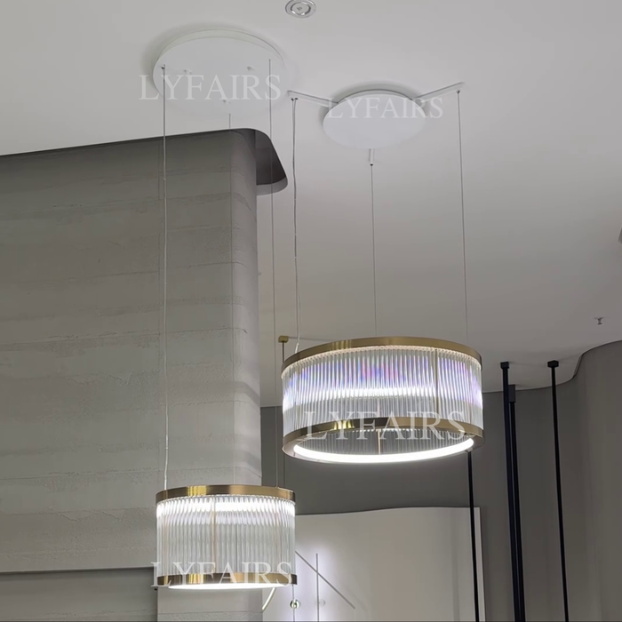 Modern Round/Rectangular Crystal Rods Chandelier Set for Low Ceiling