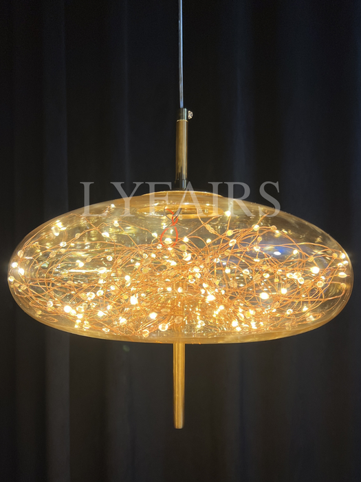 Modern Scandinavian Drum/Cylinder/Oval/Globe-Shaped Amber/Smoky Gray Glass Pendant