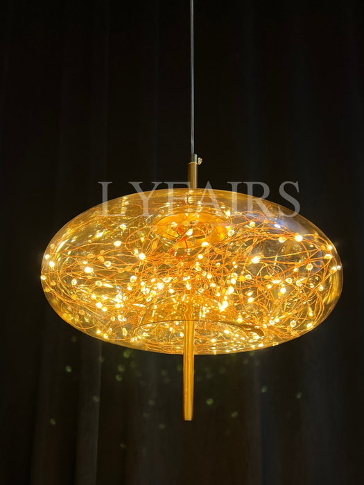 Modern Scandinavian Drum/Cylinder/Oval/Globe-Shaped Amber/Smoky Gray Glass Pendant