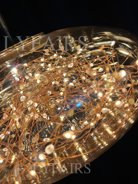 Modern Scandinavian Drum/Cylinder/Oval/Globe-Shaped Amber/Smoky Gray Glass Pendant