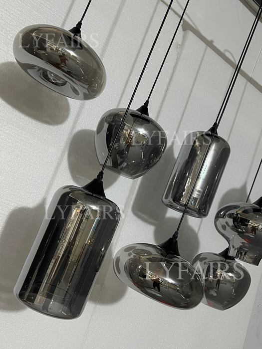 Modern Scandinavian Smoke Gray Glass Lamp Designer Chandelier for Coffee/Dining Bar/Table