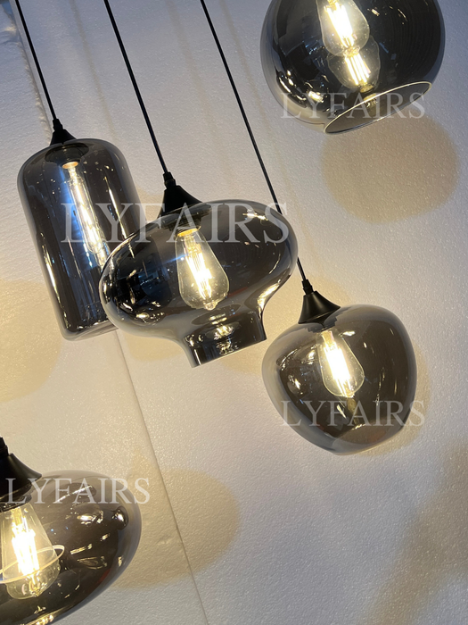 Modern Scandinavian Smoke Gray Glass Lamp Designer Chandelier for Coffee/Dining Bar/Table