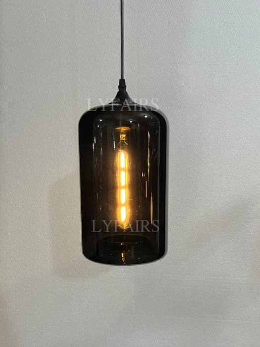 Modern Single Smoke Gray Glass Pendant